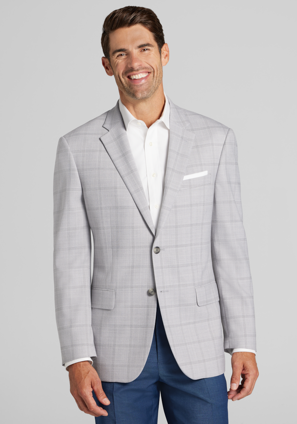 Men's Big & Tall Traveler COOLMOTION Tailored Fit Windowpane Sportcoat at Jos. A. Bank, Light Grey, Size 54 Regular