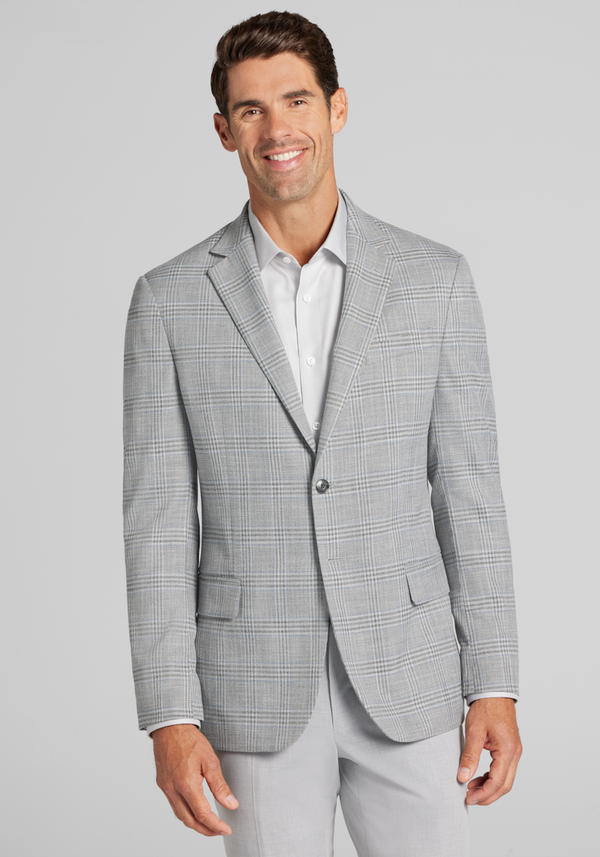 Men's Jos. A. Bank Comfort Stretch Tailored Fit Plaid Knit Sportcoat at Jos. A. Bank, Grey, Size 38 Regular