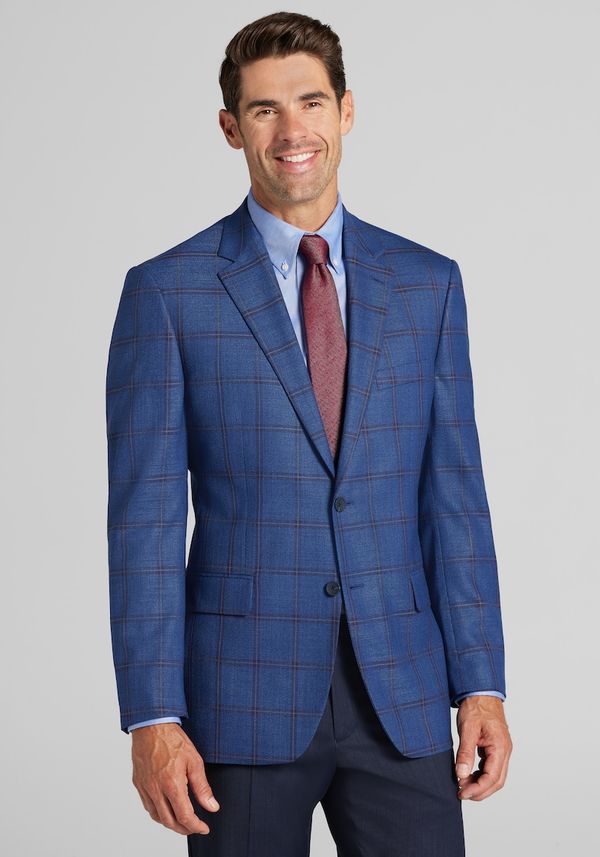 Men's Big & Tall Traveler COOLMOTION Traditional Fit Windowpane Sportcoat at Jos. A. Bank, Blue/Navy, Size 52 Regular
