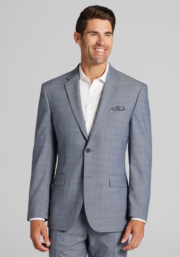 Men's Big & Tall Traveler COOLMOTION Tailored Fit Mini Plaid Suit Jacket at Jos. A. Bank, Light Blue, Size 60 Regular - Suit Separates