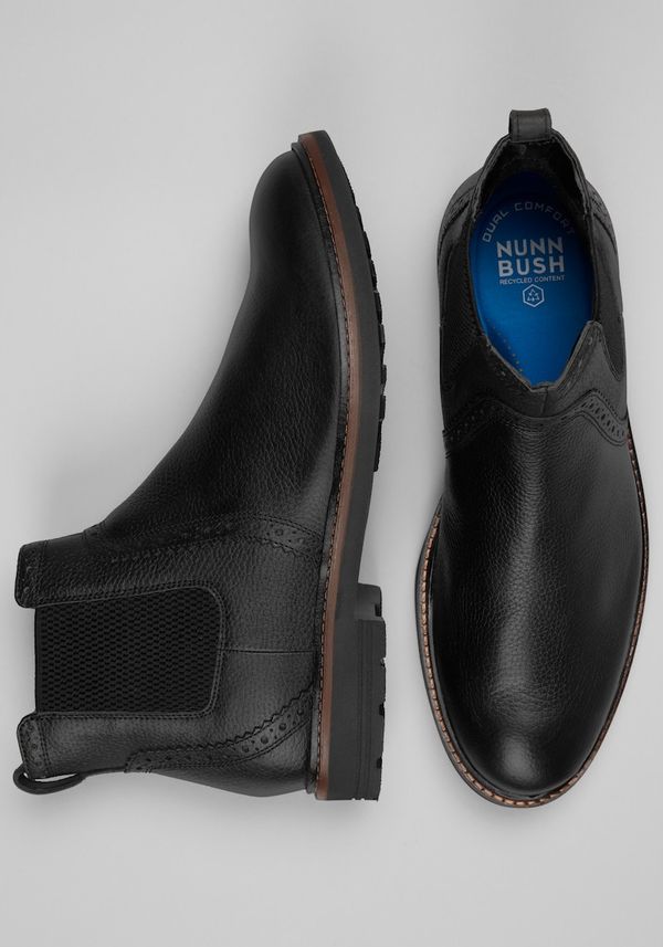 Nunn Bush Men's Otis II Plain Toe Chelsea Boots at Jos. A. Bank, Black Tumble, Size 10 Wide - Shoes