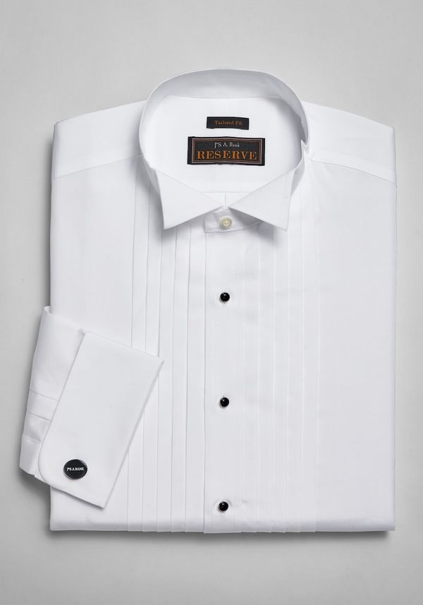 Men's Reserve Collection Tailored Fit Wing Collar French Cuff Five-Pleat Tuxedo Shirt at Jos. A. Bank, Cream/White, Size 17 1/2 X 34