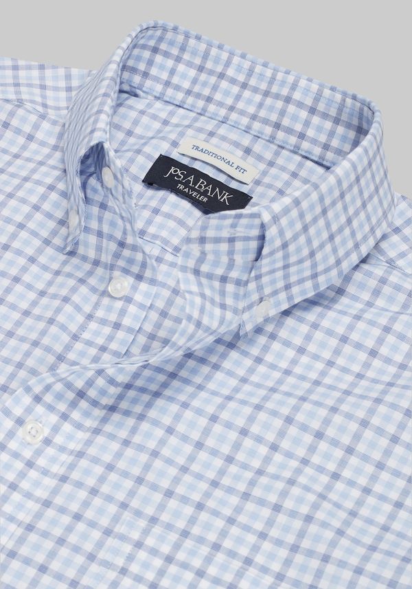Men's Big & Tall Traveler Collection Traditional Fit Button-Down Collar Gingham Dress Shirt at Jos. A. Bank, Blue, Size 19 X 36/37