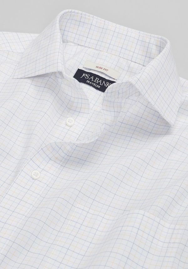 Men's Traveler Collection Slim Fit Multi Tattersall Dress Shirt at Jos. A. Bank, Yellow, Size 16 1/2 X 34/35