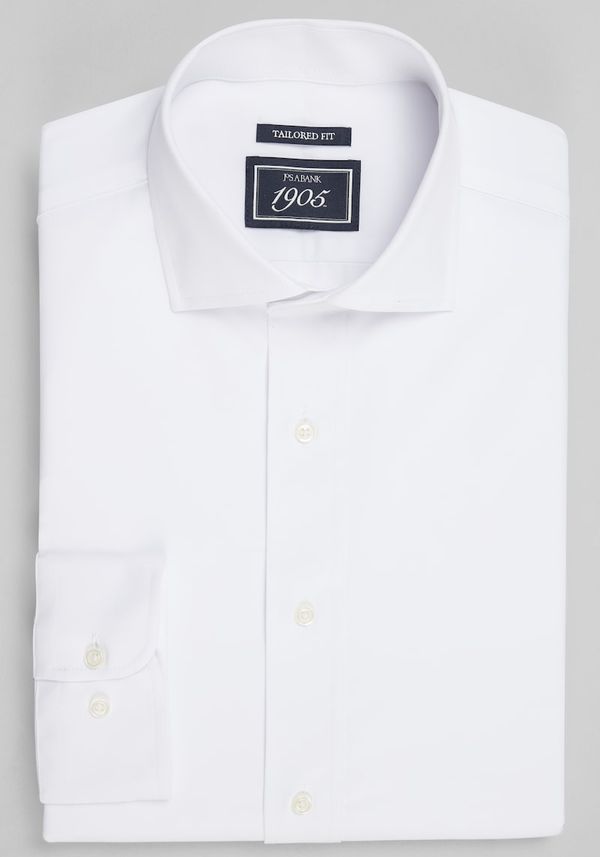 Men's 1905 Collection Tailored Fit Solid 4-Way Stretch Dress Shirt at Jos. A. Bank, Cream/White, Size 17 X 32/33