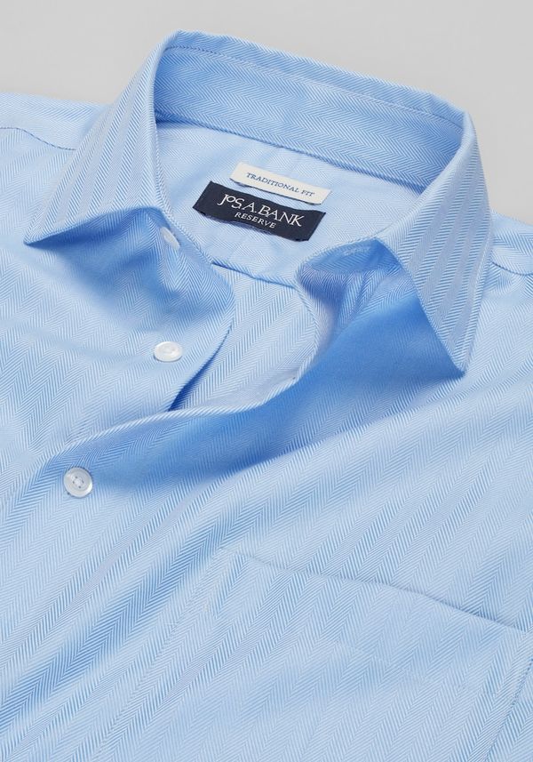 Men's Big & Tall Reserve Collection Traditional Fit Spread Collar Herringbone Dress Shirt at Jos. A. Bank, Blue, Size 17 X 37