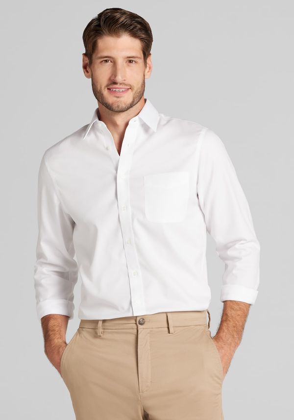 Men's Traveler Collection Slim Fit Point Collar Solid Dress Shirt at Jos. A. Bank, Cream/White, Size 17 1/2 X 34