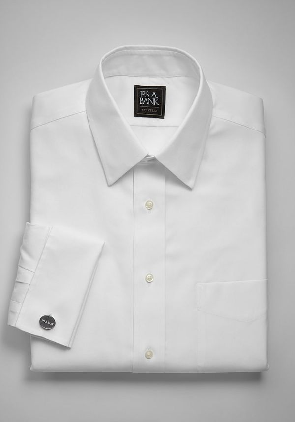 Men's Big & Tall Traveler Collection Traditional Fit Point Collar Solid Dress Shirt at Jos. A. Bank, Cream/White, Size 16 1/2 X 33