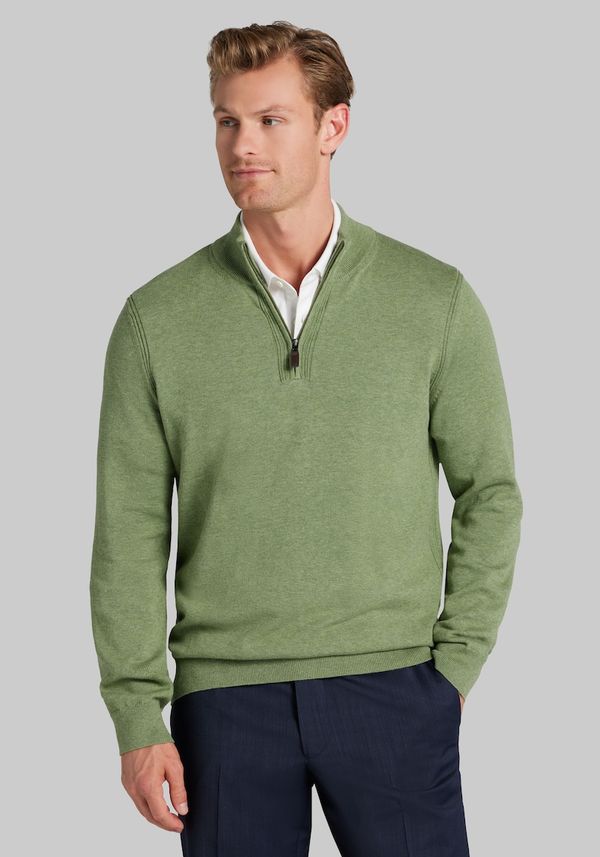 Men's Big & Tall Jos. A. Bank Tailored Fit 1/4 Zip Sweater at Jos. A. Bank, Green/Sage, Size 2 X Big