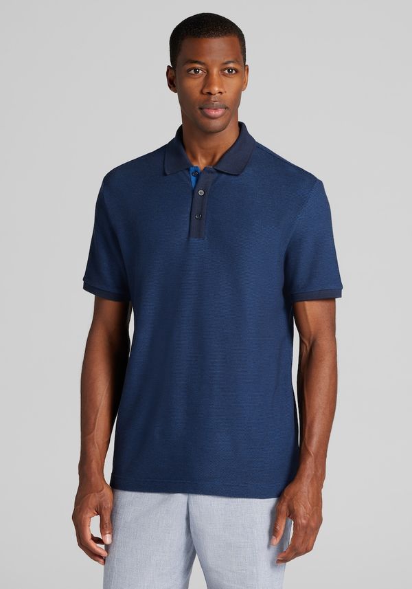 Men's Jos. A. Bank Tailored Fit Jacquard Knit Polo at Jos. A. Bank, Blue/Navy Blazer, Size Large - Shirts