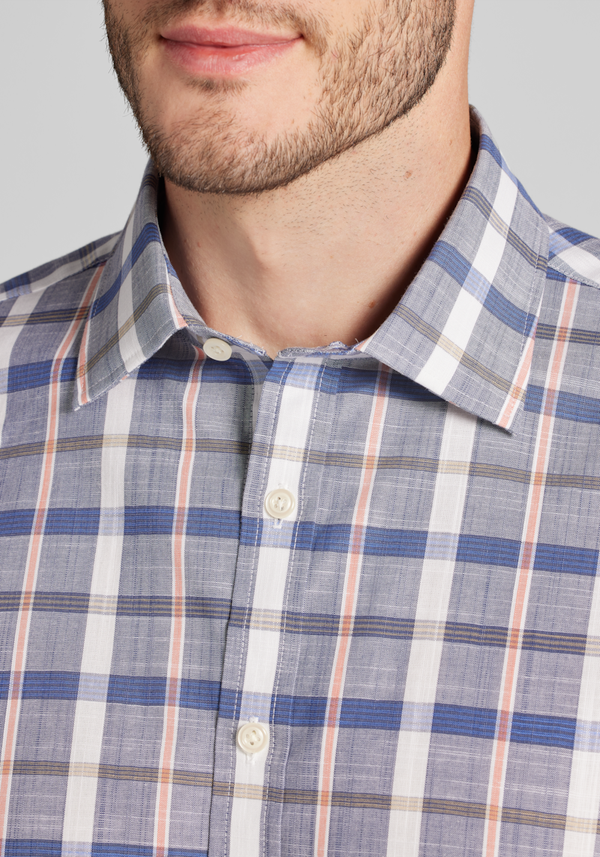 Men's Jos. A. Bank Tailored Fit Plaid Button Up Shirt at Jos. A. Bank, Blue/Navy, Size Large