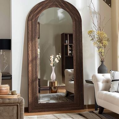 Amazon.com: ZHUNFA Arched Full Length Mirror with Solid Wood Frame, 71x32 Farmhouse Wall Mounted Floor Mirror with Stand, Vertical Hanging, Leaning Standing for Bedroom, Living Room, Brown : Home & Kitchen