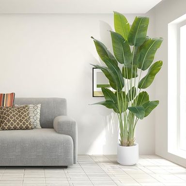 Amazon.com: ZEEOZE Artificial Bird of Paradise Plant 7.5Ft Tall Fake Tropical Palm Tree Large Fake Plants with 18 Silk Banana Leaves Faux Plant Indoor Decor Trees White Pot for Home Bedroom Living Room Office : Home & Kitchen