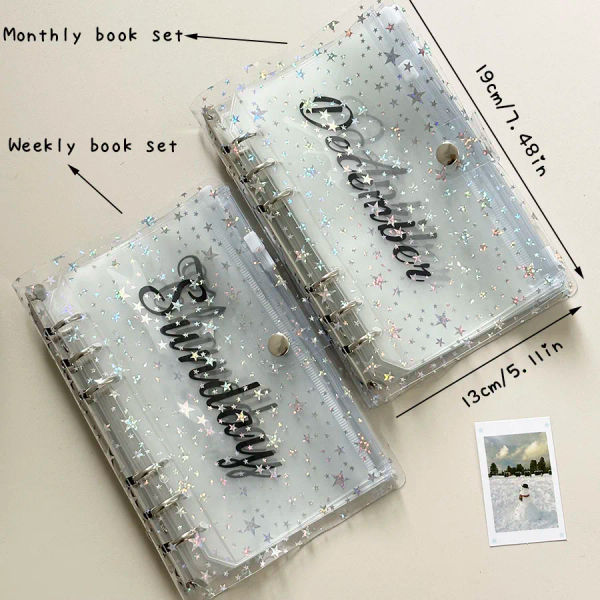 Sharkbang New Arrival 1 Set A6 Monthly/Weekly Planner Set, Protable Zipper Bags, Loose Leaf Journal Organizer Budget Aganda Book