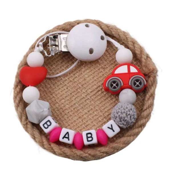 Cartoon Baby Pacifier Clips Chain Customized English Name Beads Teether Toys Dummy Holder