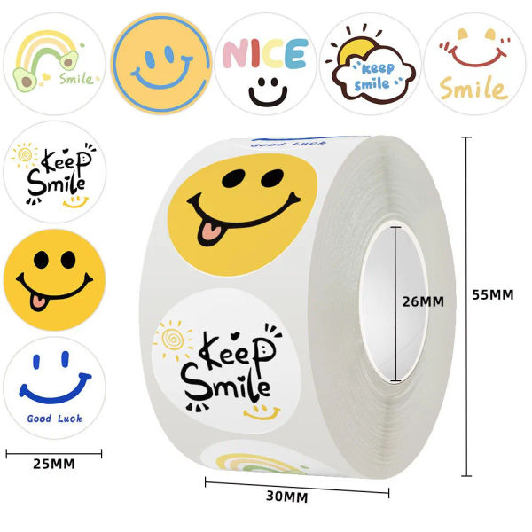 500pcs smile stickers, 1 inch cute cartoon stickers, Valentine's Day sealed stickers, holiday gifts, award charts, wedding