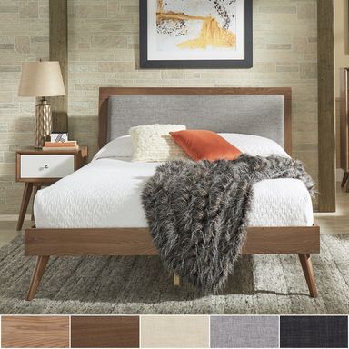 Sylvia Queen Size Mid-Century Linen and Wood Bed by iNSPIRE Q Modern