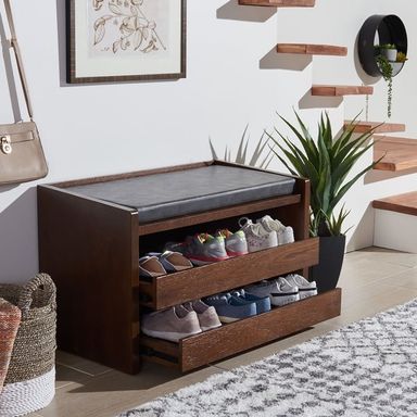 SAFAVIEH Percy Shoe Storage Bench -White / Grey - 33.8" x 17.5" x 20.6" - 33.8" x 17.5" x 20.6"