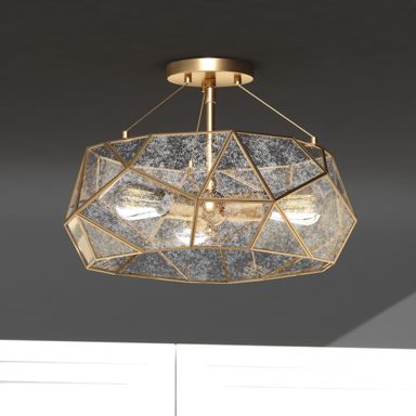 Euclid 16-in W Gold Aged Brass Contemporary Geometric Semi Flush Mount Ceiling Light Fixture - 16-in W x 11-in H x 16-in D