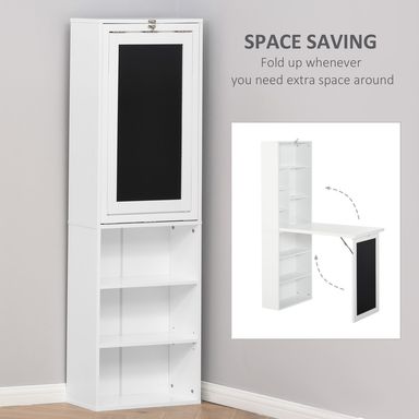 Wall Mount Desk Cabinet with Blackboard and Side Shelf Multi Function Home Office Workstation,Fold out Convertible Writing Table
