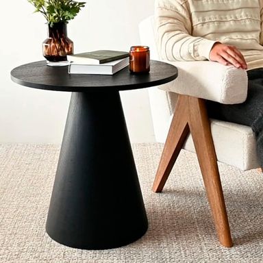 24 Inch Round Black Pedestal End Table