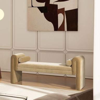 Mason 60.5 Transtional Velvet Upholstered Arched Arm Entryway Bench