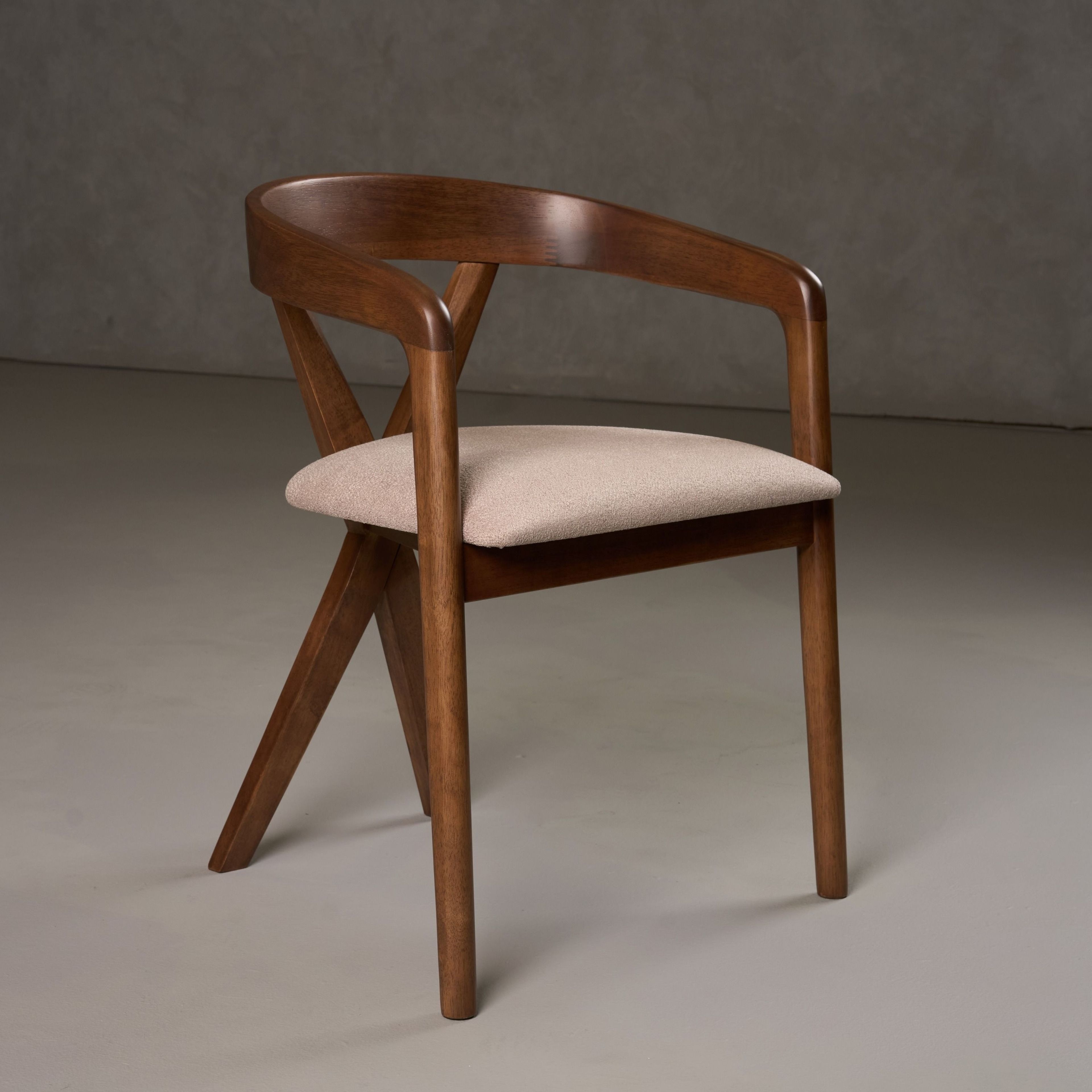 Modrest Weiss Mid-Century Walnut Dining Chair - Light Brown Fabric