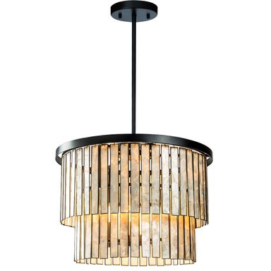 Matte Black Coastal Natural Capiz Round Chandelier 5-Light Modern Pendant Fixture for Living Room and Dining Room - W20