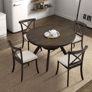 Modern Round Dining Table, 47.24" for 4-6 People with Rubber Wood Pedestal Base, Oak Finish