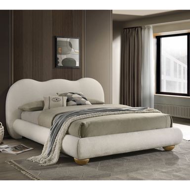 Furniture of America Nilo Modern White Boucle Upholstered Platform Bed