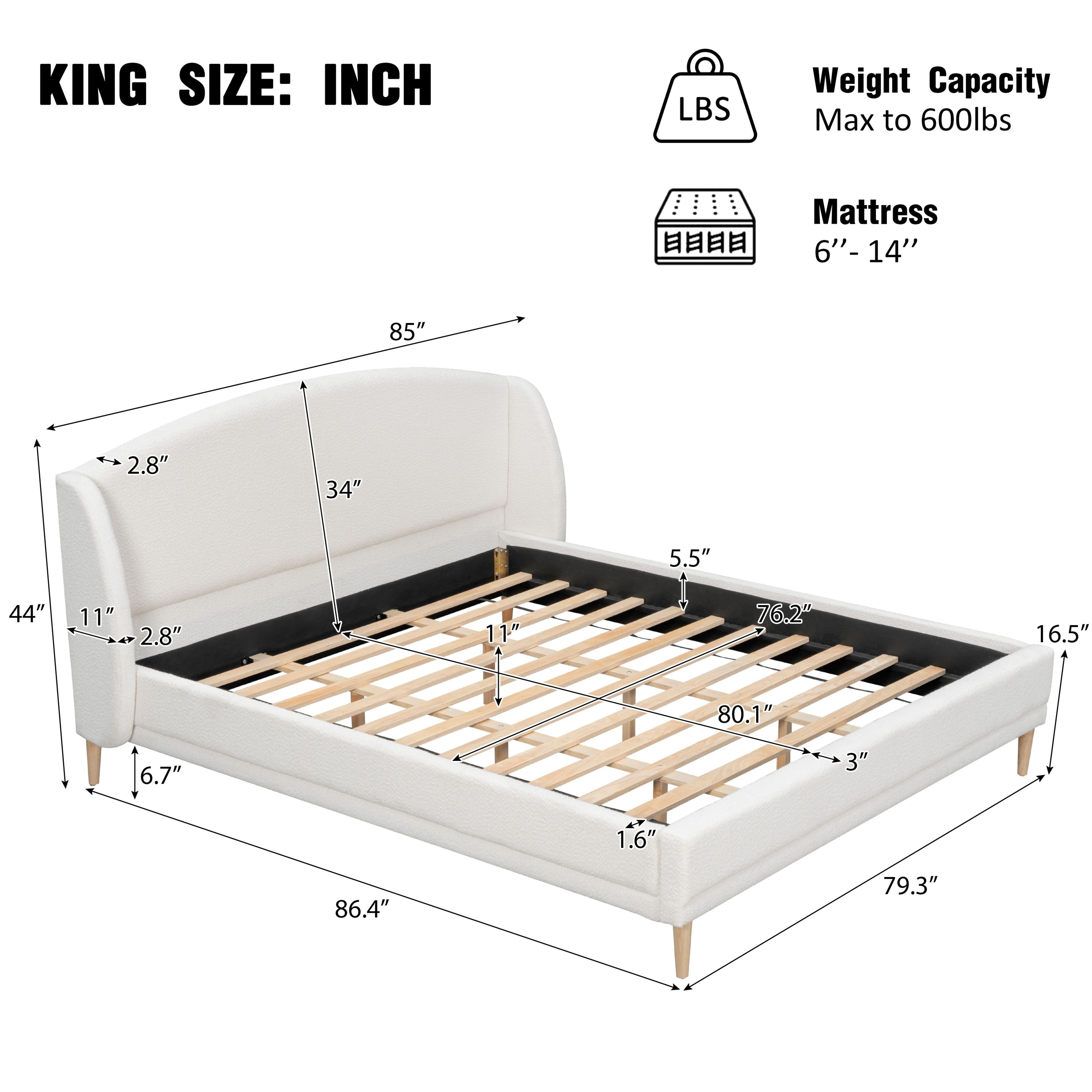 Isabella Wingback Boucle Fabric Platform Bed - Modern Upholstered