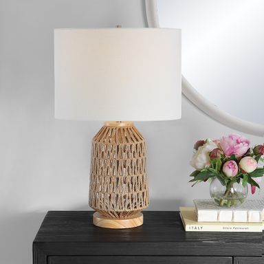 The Gray Barn Woven Natural Rope and Light Oak Wood Table Lamp