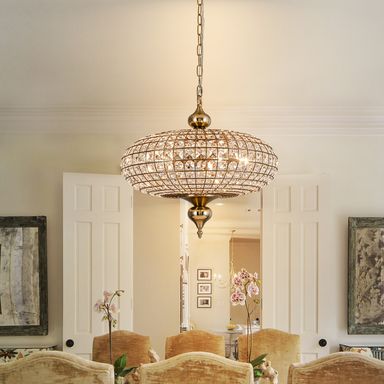 Retro French 4/5-Light Antique Brass Globe Crystal Chandelier Kitchen Island Pendant
