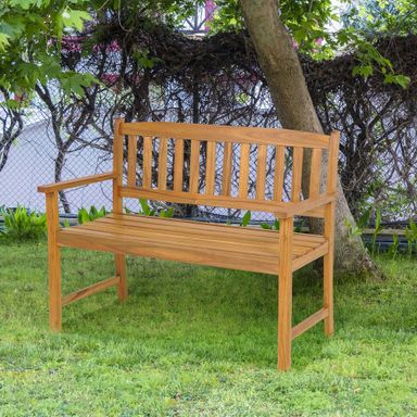 Costway Patio Acacia Wood Bench 2-Person Slatted Seat Backrest 800 Lbs - See Details