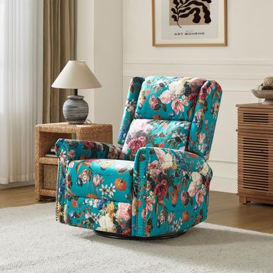Leopold Transitional Floral Print Manual Swivel Rocking Recliner with Nailhead Trims by HULALA HOME