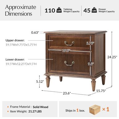 Ove Transitional 2-Drawer Solid Wood Nightstand with Built-in Power Outlet and Minimal Assembly by HULALA HOME