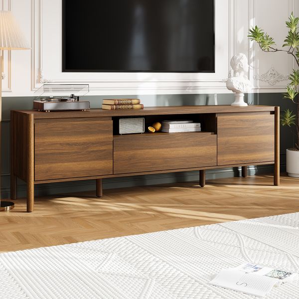 Floating Tv Stand,TV Storage Cabinet,Media Console,2 Dust-Proof Doors + 2 Shelves,Bookcase,Retro Walnut