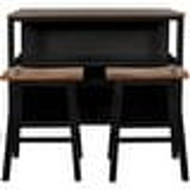 Rustic 3 piece 45 inch Stationary Kitchen Island Set with 2 Seatings,Rubber Wood Butcher Block Dining Table Set Prep Table Set