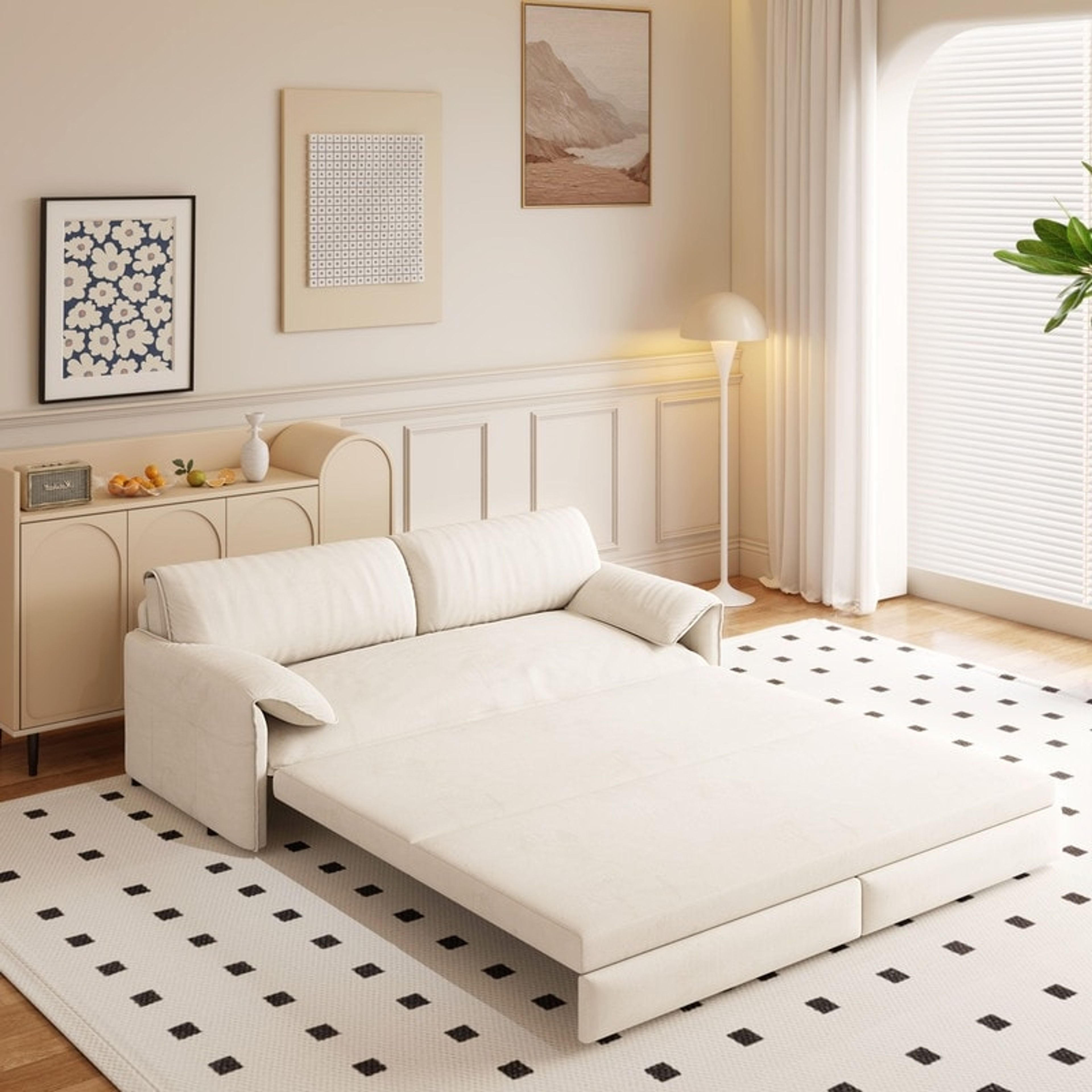 66" Queen Pull Out Sofa Bed - 3-in-1 Convertible Sleeper
