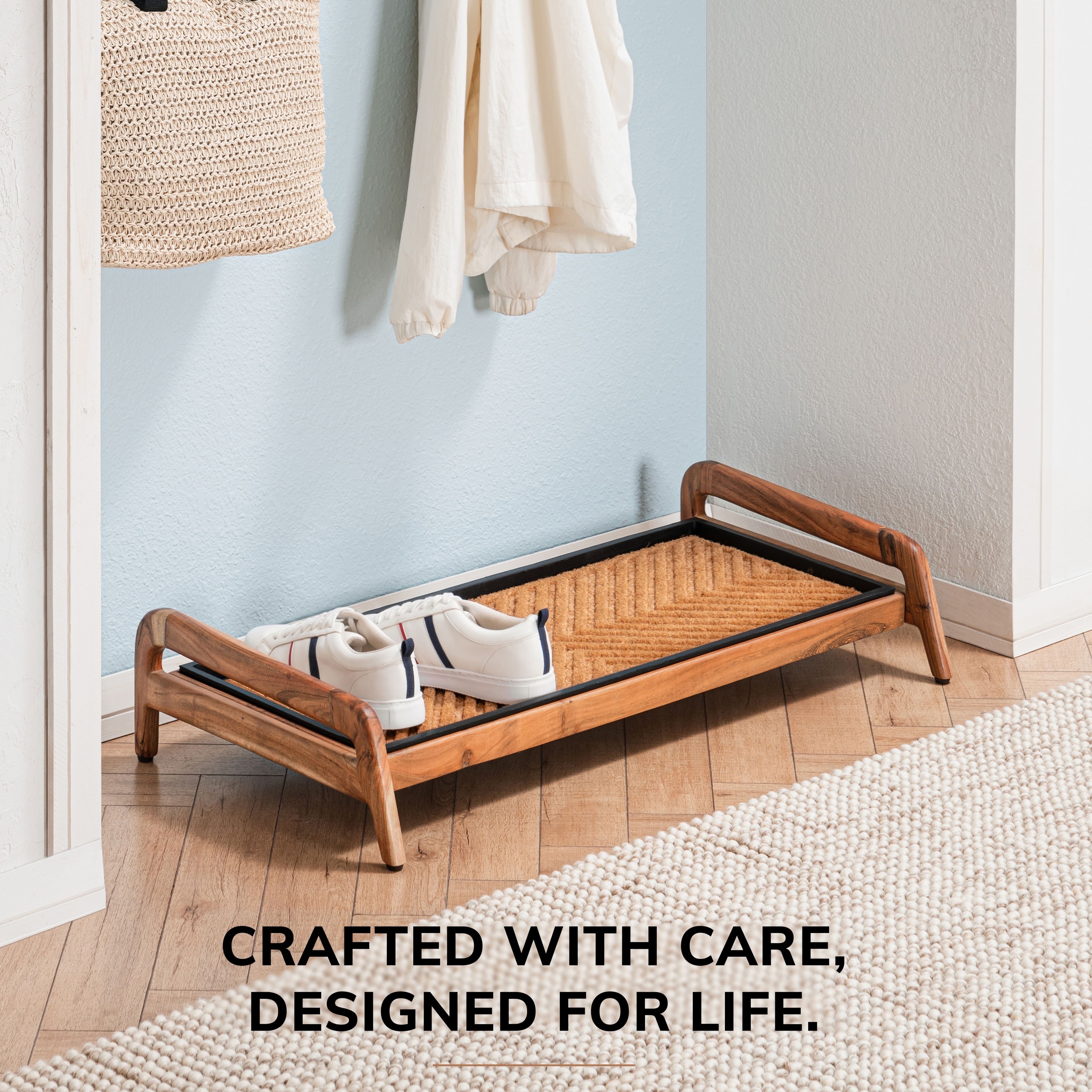 Durable Jani Single-Tier Natural Boot Tray for 3 Pairs - Entryway Organizer