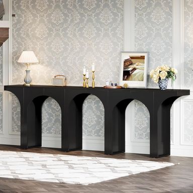 94 Inches Black Wood Console Table Set of 2, Narrow Entryway Table for Living Room