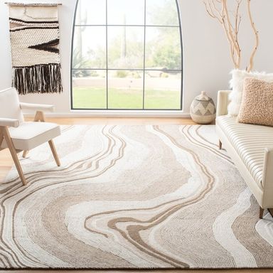 SAFAVIEH Handmade Fifth Avenue Thiet Modern Abstract Wool Rug - 11' x 15' - Beige/Ivory