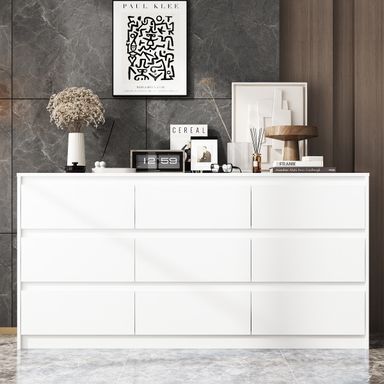63"W 9 Drawer Dresser Accent Dresser for Living Room Bedroom Chest