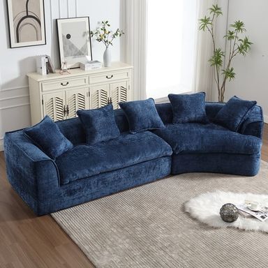 Boucle Upholstered Oversized 3 Seater Comfy Sofa Unique Double Seat and Corner Construction for Apartment - Navy
