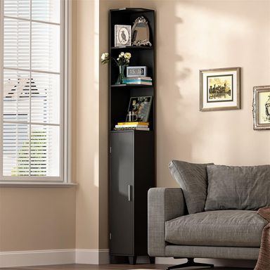 74.8" Tall Corner Cabinet with Door - 9.5"D x 9.5"W x 75"H