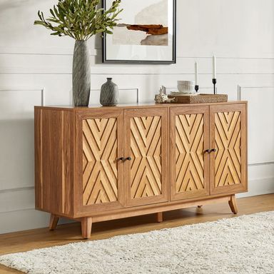 Tobias 57"Wide Mid-century Chevron-patterned Sideboard with Adjustable Shelves by HULALA HOME