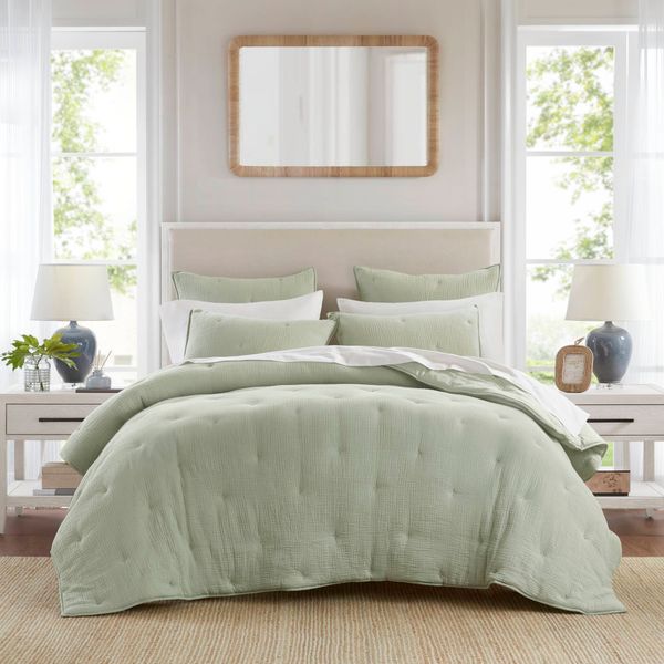 Harbor House Breeze Cotton Gauze Embroidered Quilt Set