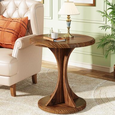 Wood Round End Table, Sofa Side Table for Living Room, Bedside Nightstand for Bedroom