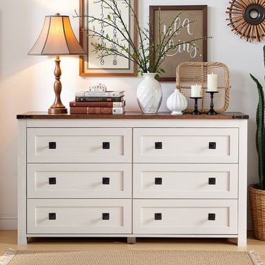 Farmhouse 6 Drawer Dresser, Wood TV Stand, Chest of Drawers