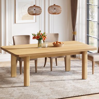 Wood Dining Table, 63'' Farmhouse Kitchen Table with Solid Wood Legs